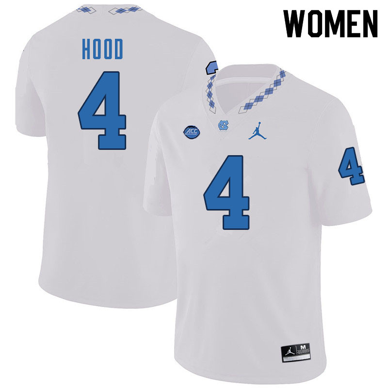 Women #4 Caleb Hood North Carolina Tar Heels College Football Jerseys Sale-White